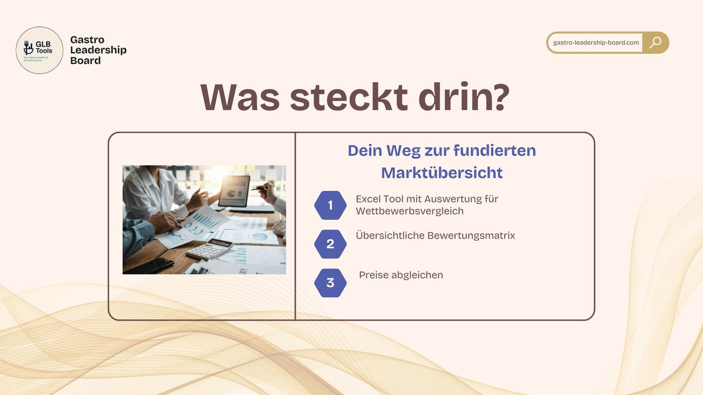 Excel-Vorlage für den Preisvergleich von bis zu 10 Betrieben. Analysiere deinen Markt und sichere dir den Standortvorteil.