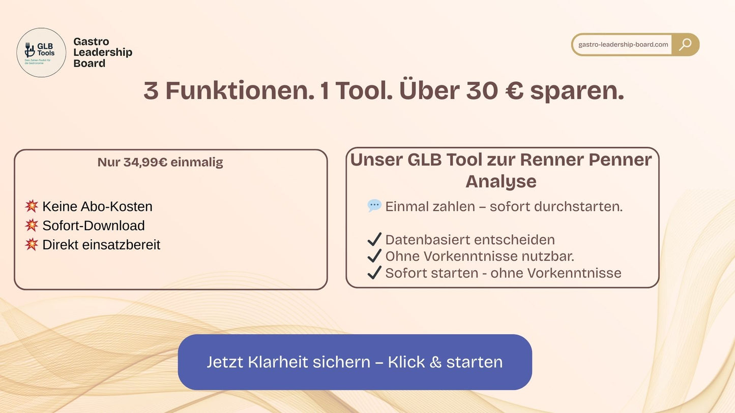 Renner Penner Analyse Excel | DB-Analyse Gastronomie | Deckungsbeitrag Tool für Speisekartenoptimierung in Restaurant & Hotel