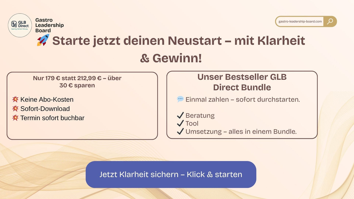 GLB Direct Bestseller-Bundle – 1:1 Beratung & Profi-Tool für deinen Gastro-Erfolg