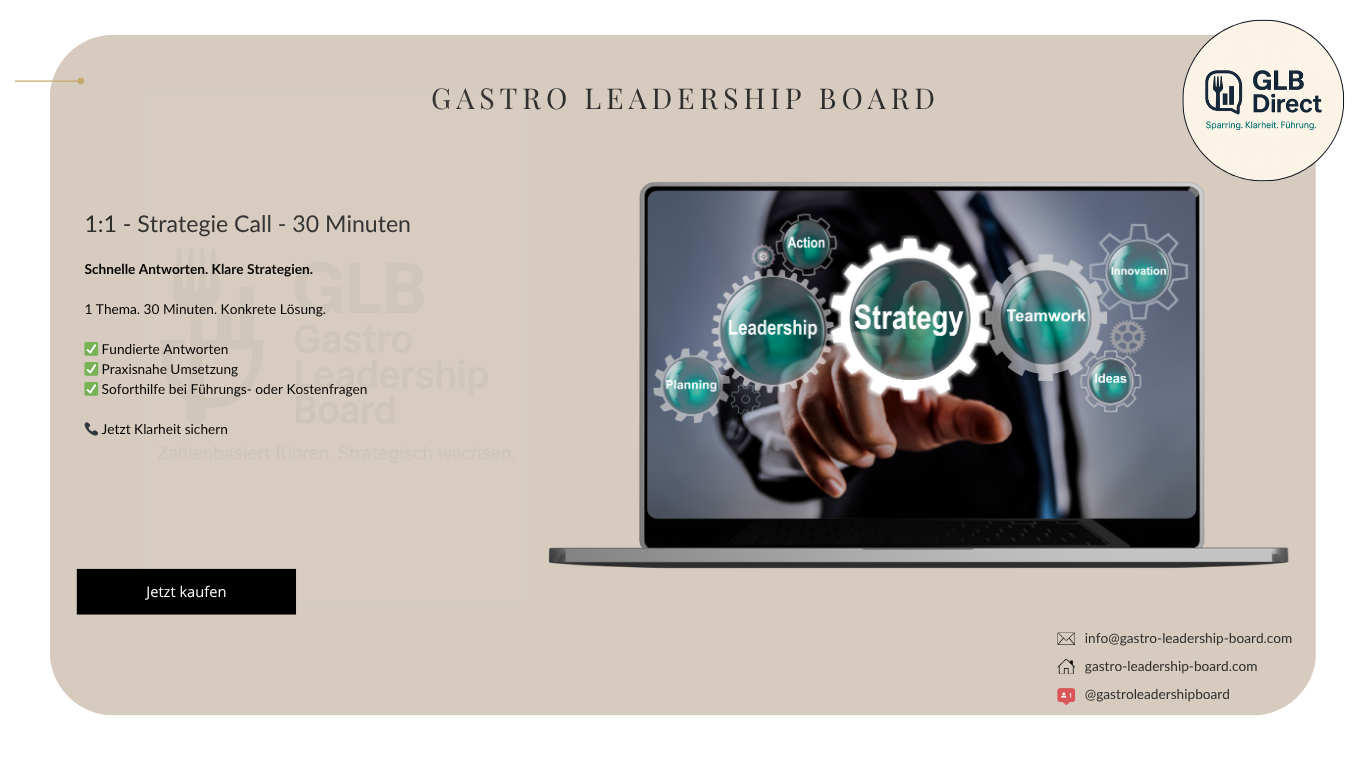 30 Minuten 1:1 Coaching für Gastronomen: Schnelle, praxisnahe Lösungen für Personal, Kalkulation & Organisation