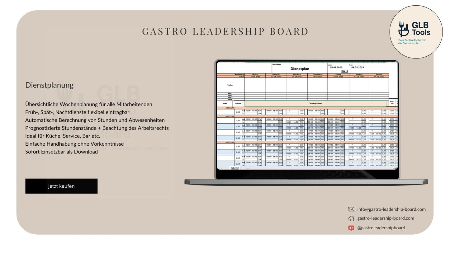 Dienstplan Vorlage Gastronomie | Excel-Tool für effiziente Schichtplanung | Personalplanung optimieren