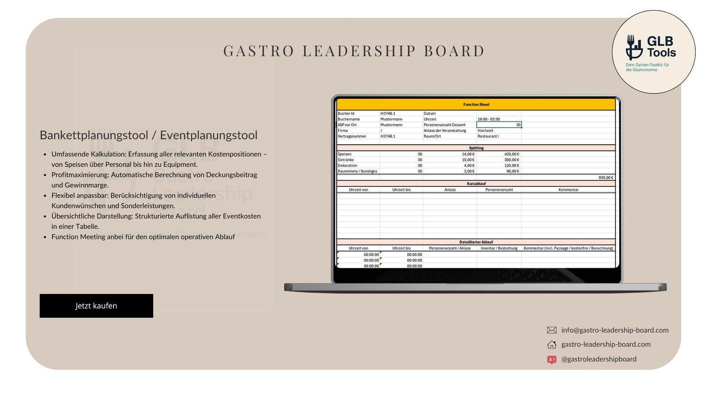 Eventplanung für Gastronomie – Excel-Tool für Bankett- & Veranstaltungskosten