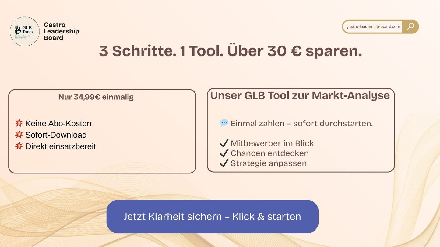 Excel-Vorlage für den Preisvergleich von bis zu 10 Betrieben. Analysiere deinen Markt und sichere dir den Standortvorteil.